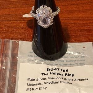 Helena Oval Halo Ring in Silver with White Stones